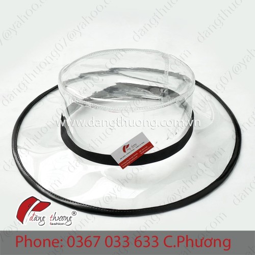 LH 571 - Nón nhựa trong suốt dây đen viền vành đen